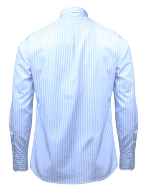 Bianco and Celeste Bengal Striped Cotton Sportshirt