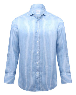 Blue and White Striped Linen Blend Sportshirt