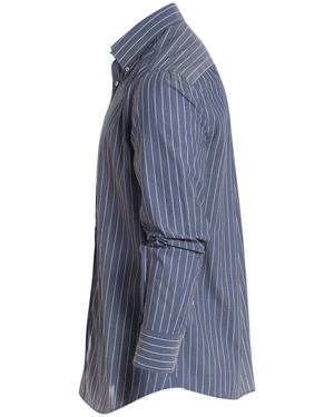 Blue and Bianco Wide Pin Striped Cotton Sportshirt