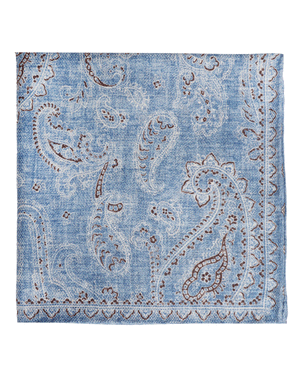 Blue and Brown Reversible Paisley Silk Pocket Square