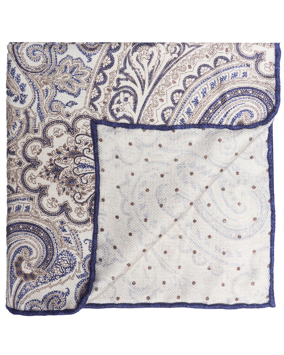 Blue and White Reversible Paisley Silk Pocket Square