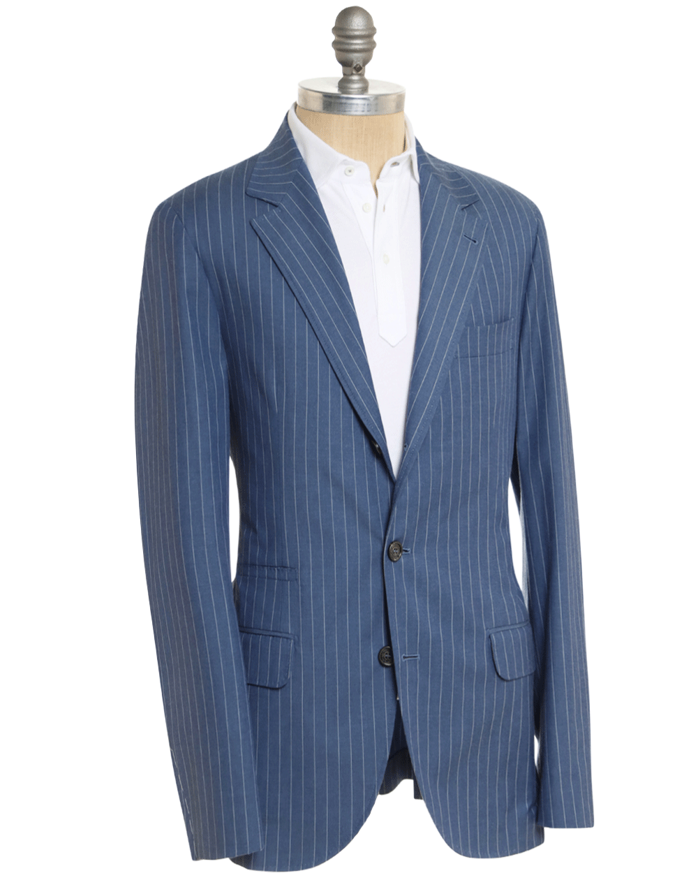 Blue and White Wide Striped Cotton Blend Sportcoat