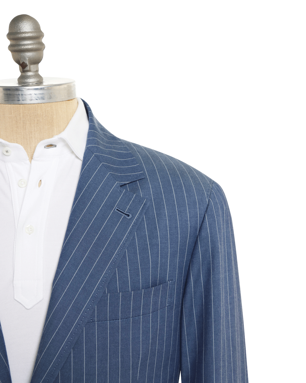 Blue and White Wide Striped Cotton Blend Sportcoat
