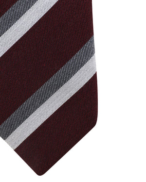 Bordeaux and Grey Dual Striped Silk Blend Tie