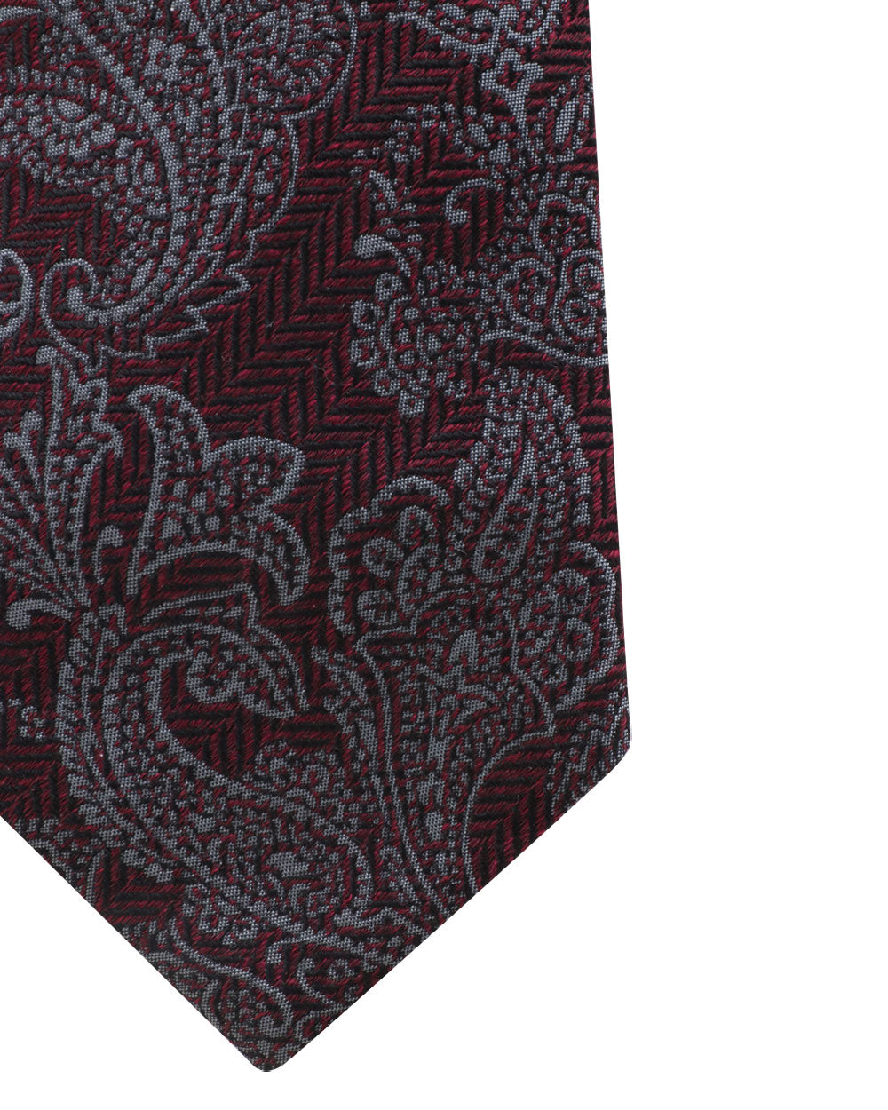 Bordeaux and Grey Paisley Silk Blend Tie