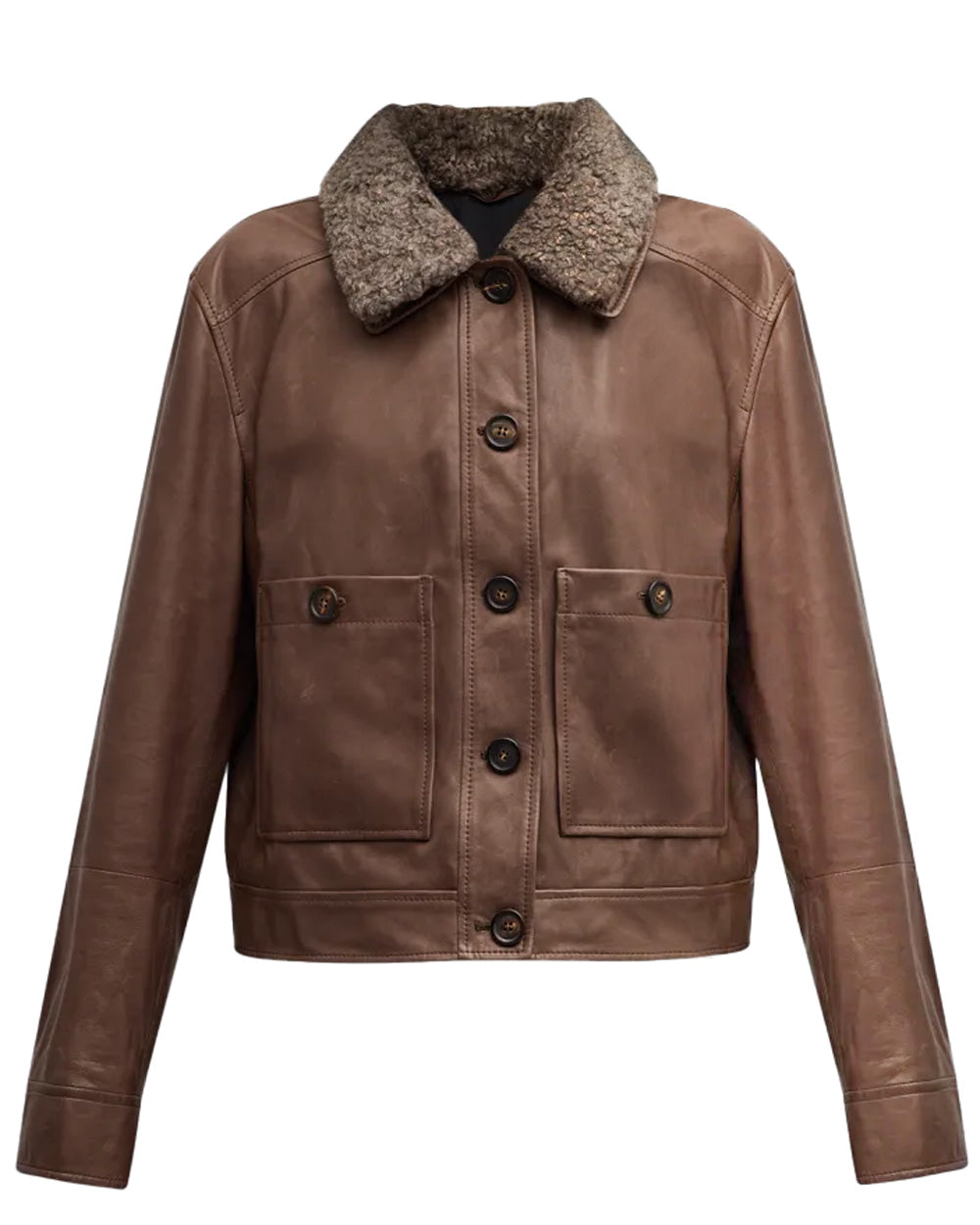Brown Leather Curly Cashmere Jacket