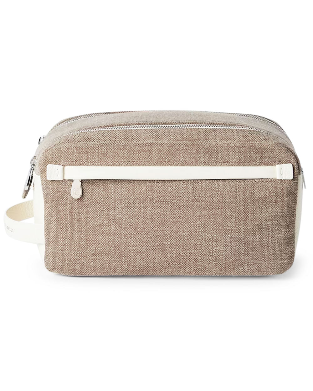 Brown and Cream Canvas and Grained Calfskin Leather Dopp Kit
