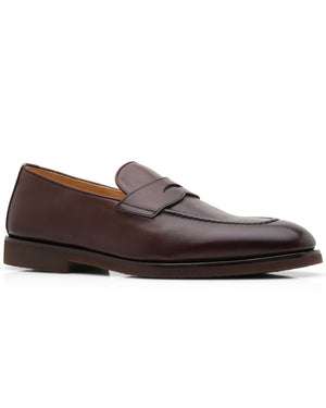 Buffed Calfskin Penny Loafer in Brown