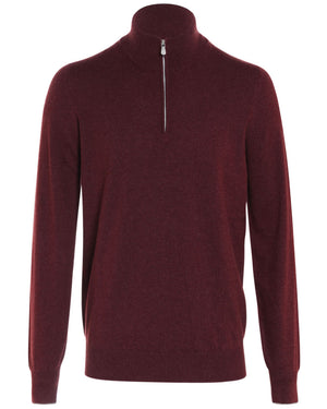 Burgundy Cashmere Quarter Zip Sweater
