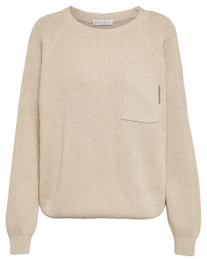 Camel Sea Island Cotton Ribbed Knit Pullover