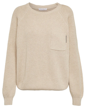 Camel Sea Island Cotton Ribbed Knit Top