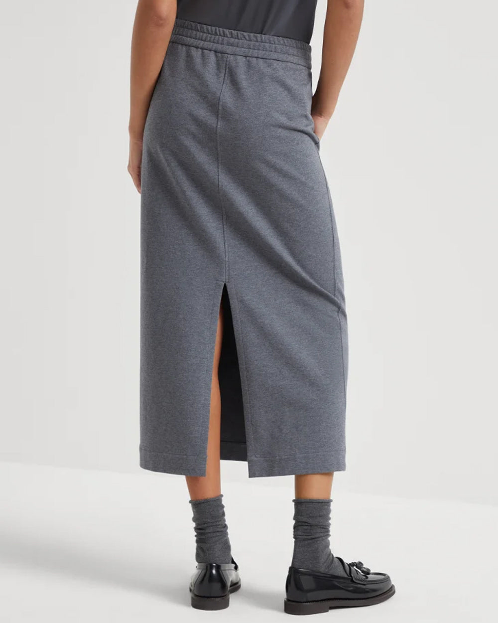 Charcoal Ribbed Knit Midi Skirt