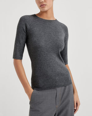 Charcoal Ribbed Knit Short Sleeve Top