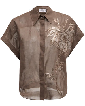 Chocolate Magnolia Embroidered Blouse