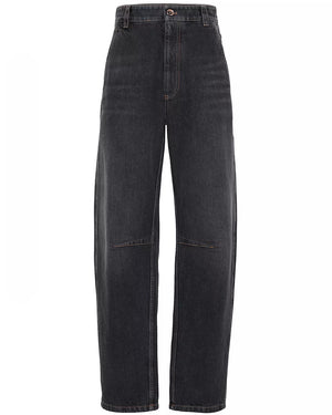 Curved Wide Leg Jean in Black Stone