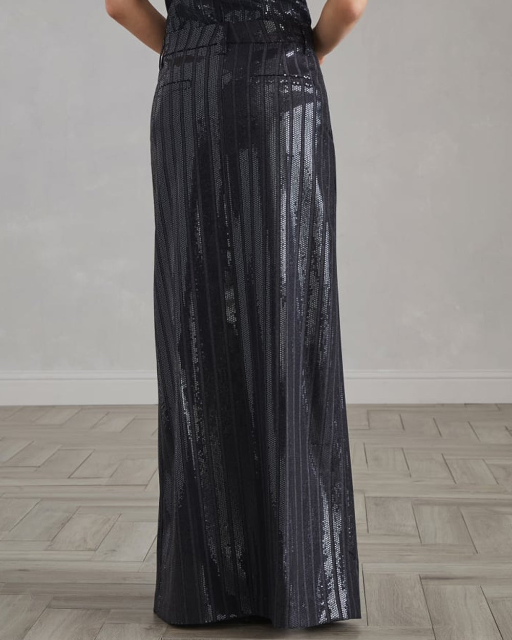 Dark Grey Pinstripe Paillette Column Midi Skirt