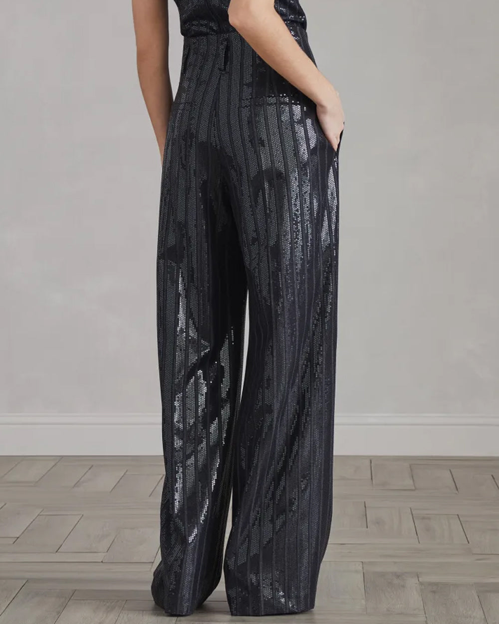 Dark Grey Pinstripe Paillette Wide Corset Pant