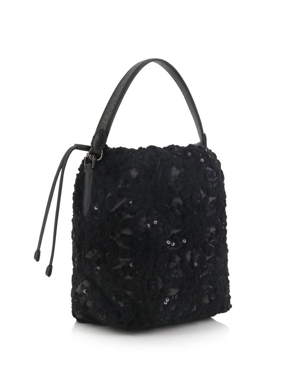 Dazzling Flowers Embroidery Bag in Black