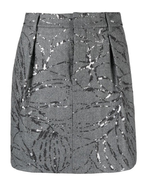Grey Embellished Paillette Mini Skirt