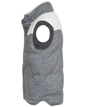 Grey Wool Blend Paneled Vest with Shearling Collar