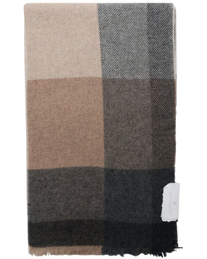 Grey and Brown Plaid Wool Blend Scarf