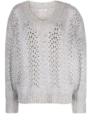 Light Grey Cashmere Paillette Sweater