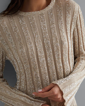 Marble Knit Paillette Crop Sweater