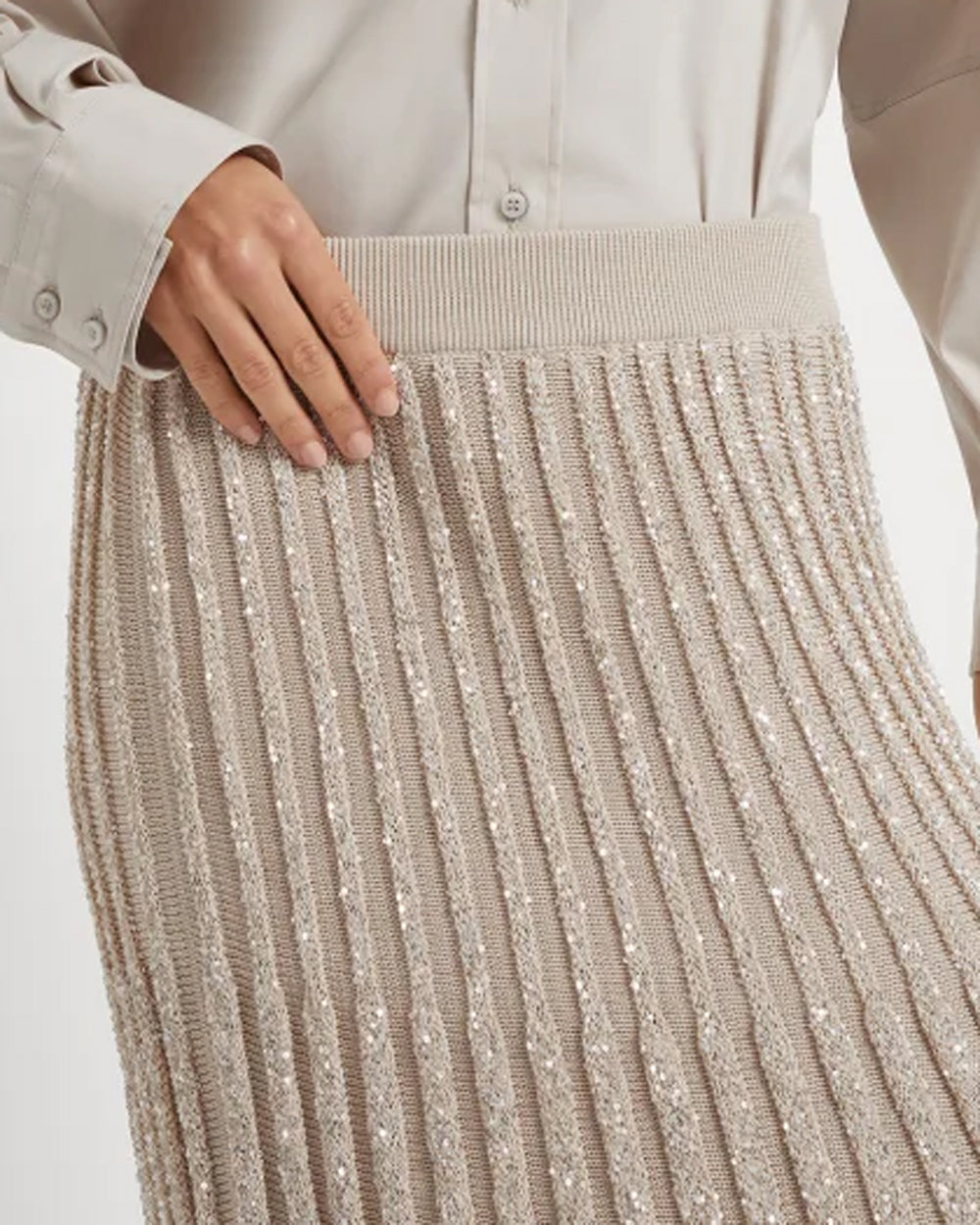 Marble Knit Paillette Midi Skirt