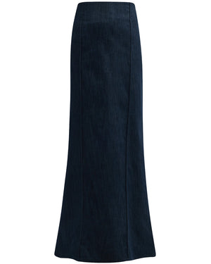 Mermaid Column Denim Skirt in Deep Blue