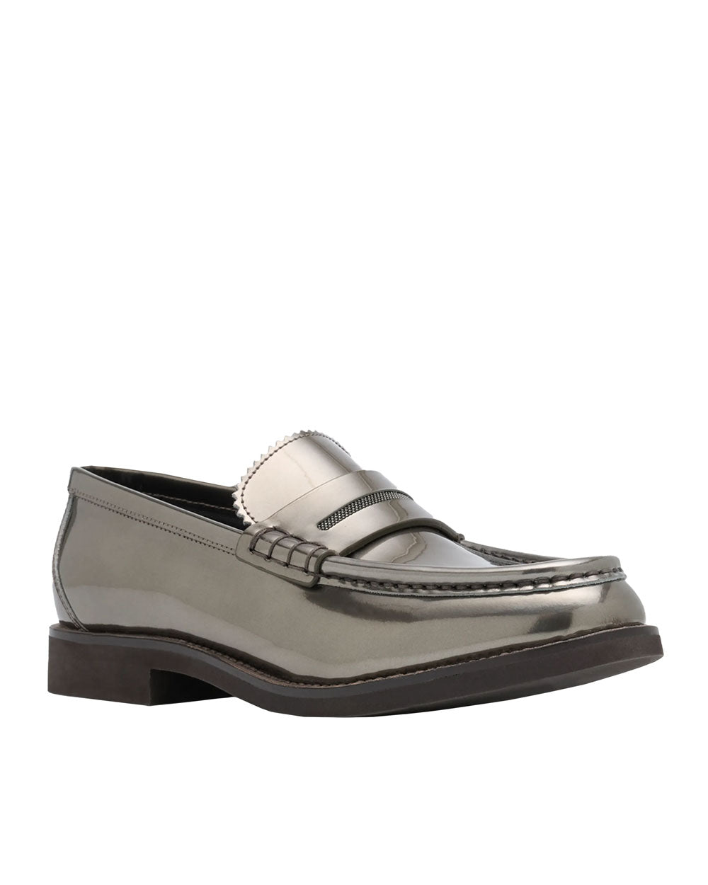 Metallic Penny Loafers in Slate