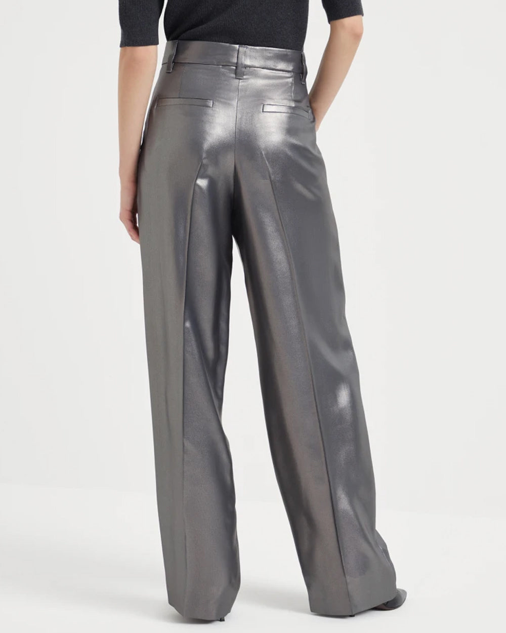 Metallic Silver Fluid Silk Pant