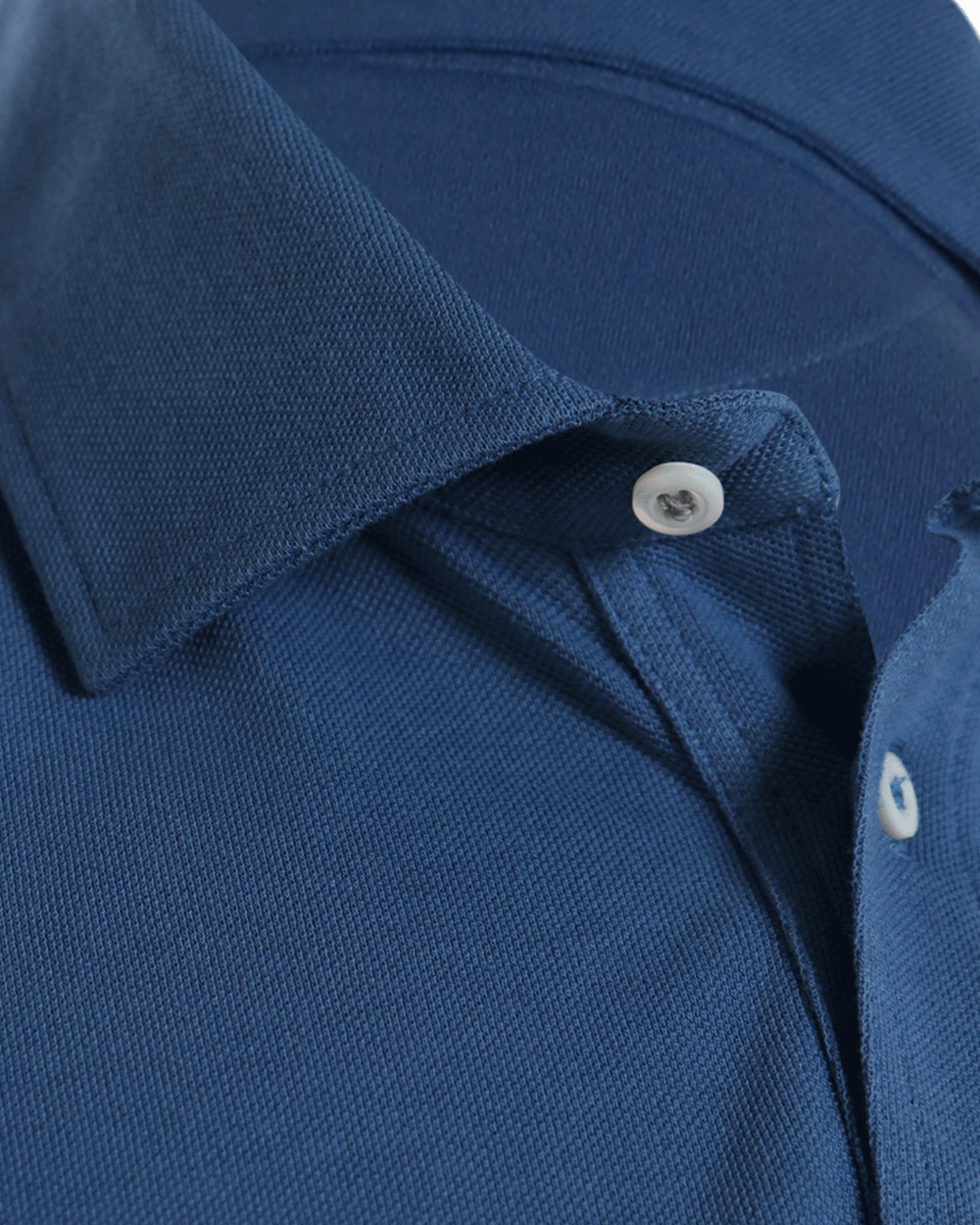 Mid Blue Cotton Pique Short Sleeve Polo