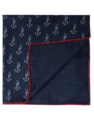 Navy and Ginger Anchor Pocket Square