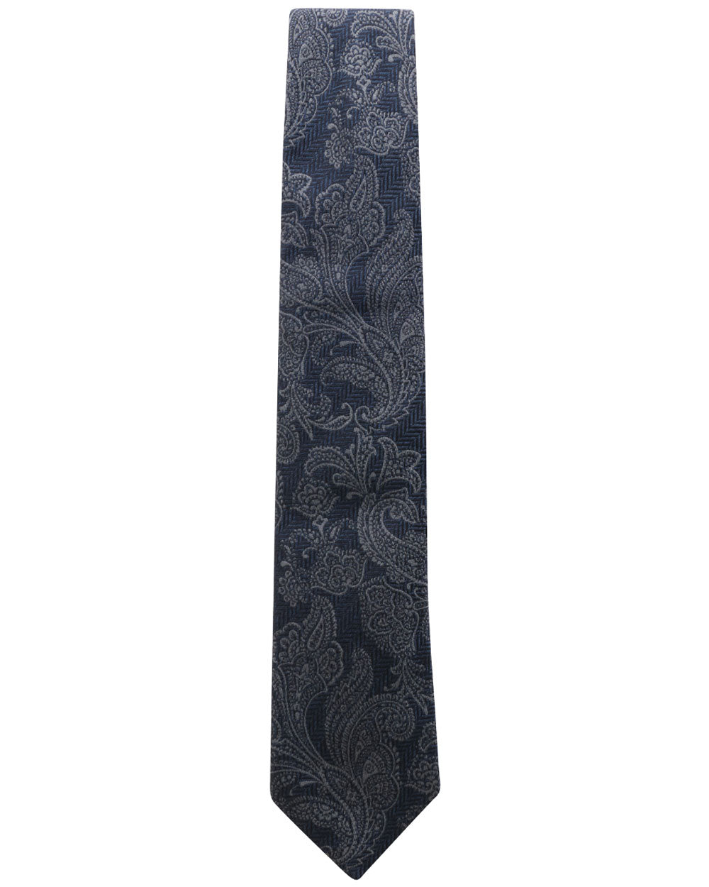 Navy and Grey Paisley Silk Blend Tie