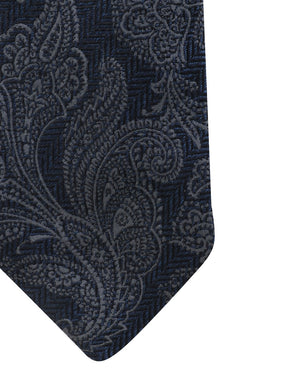 Navy and Grey Paisley Silk Blend Tie