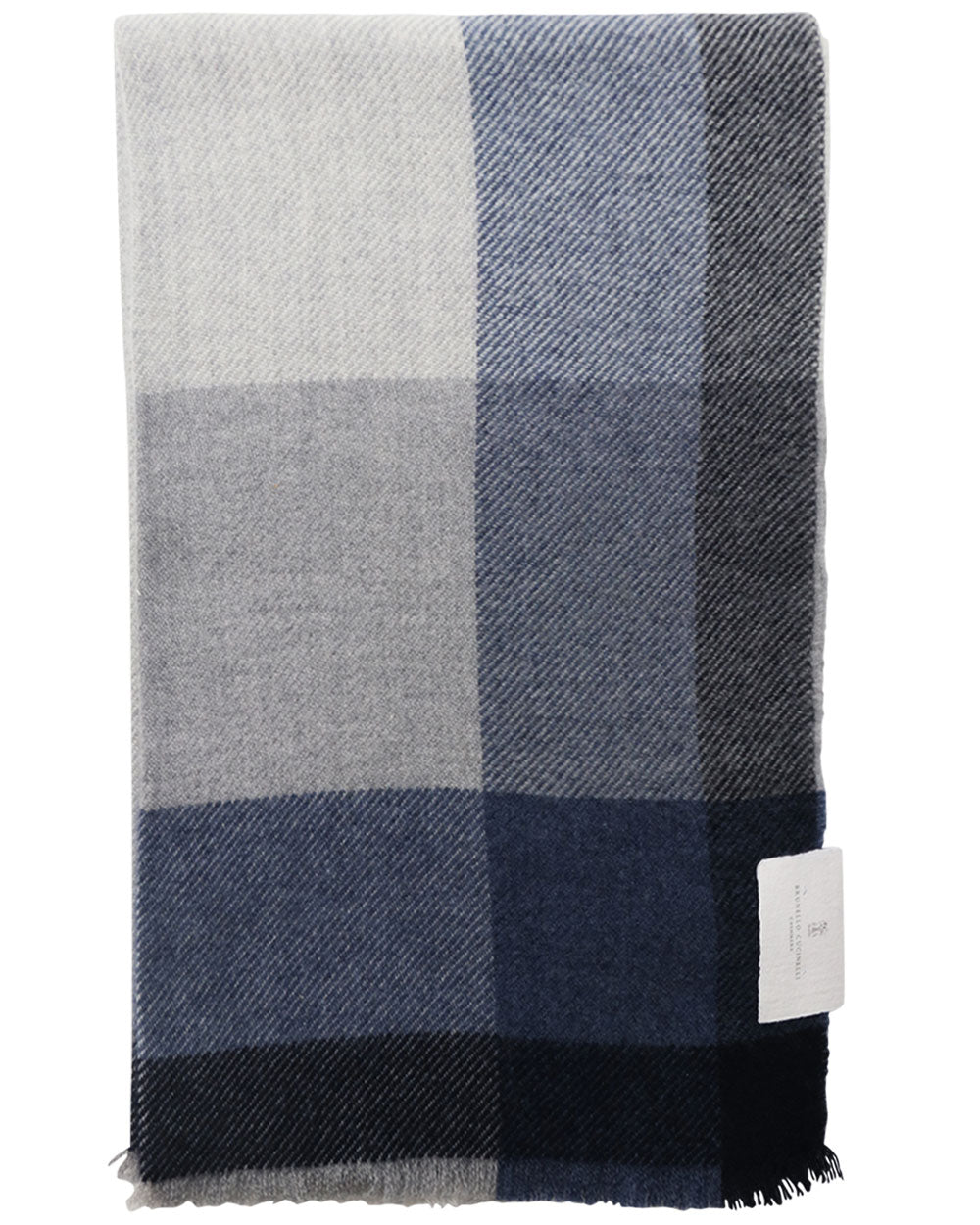 Navy and Grey Plaid Wool Blend Scarf
