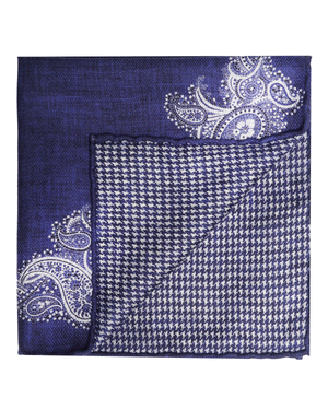 Navy and White Reversible Paisley Silk Pocket Square
