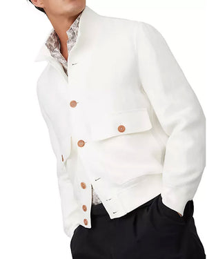 Linen Wool And Silk Diagonal Outerwear Jacket