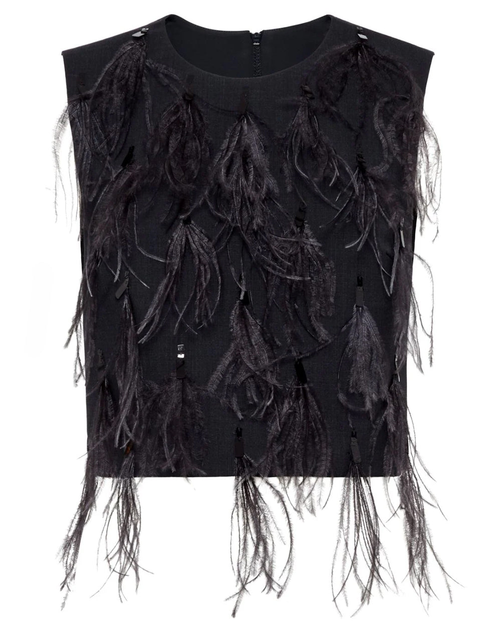 Onyx Tropical Feather Embellished Blouse