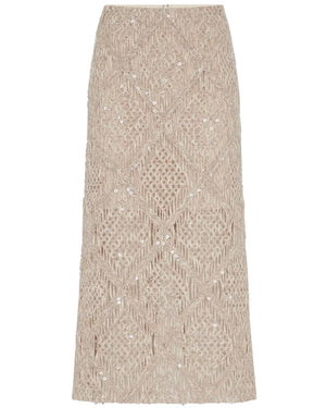 Panama Argyle Embellished Column Midi Skirt