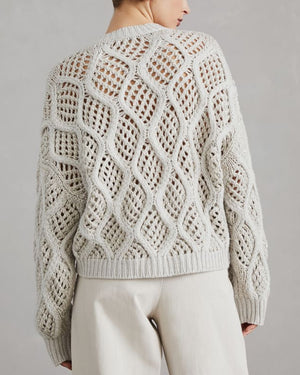 Pearl Grey Paillette Cable Knit Sweater