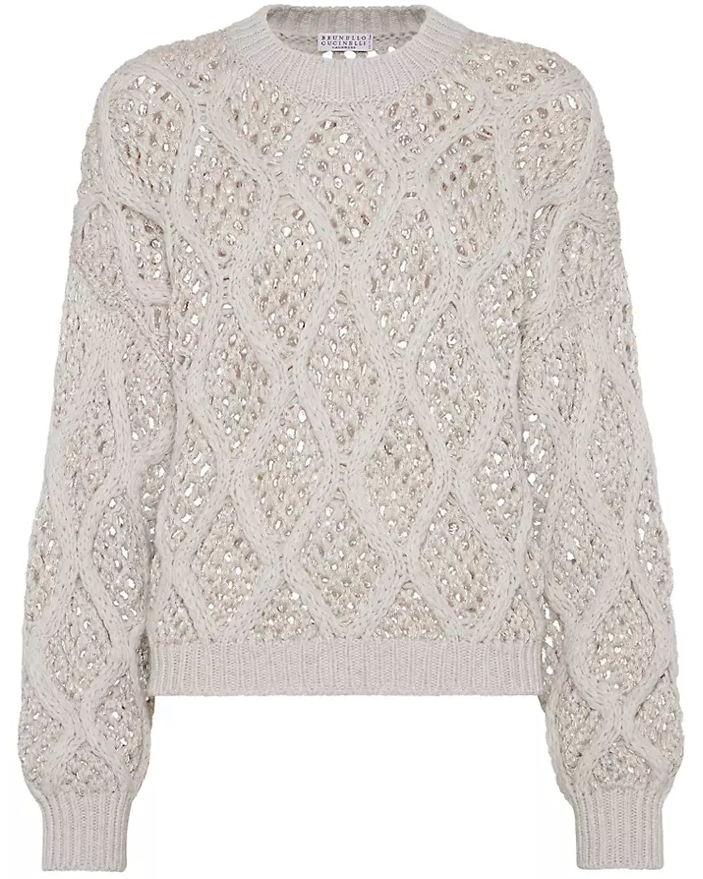 Pearl Grey Paillette Cable Knit Sweater