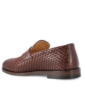 Penny Slot Woven Leather Loafer in Brown