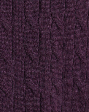 Purple Cashmere Cable Knit Quarter Zip Sweater