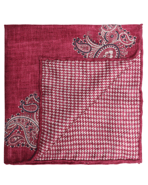 Raspberry and Navy Reversible Paisley Silk Pocket Square