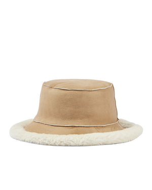 Reversible Fur Bucket Hat in Brown White