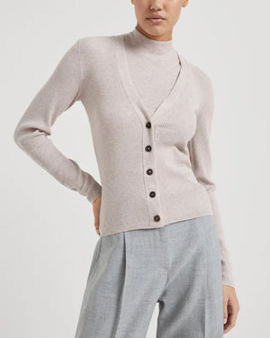 Rosy Sand Ribbed Button Up Cardigan