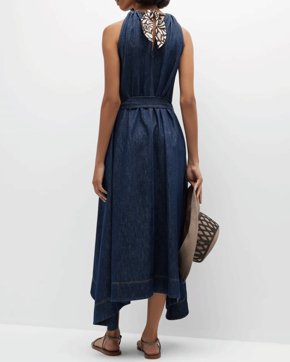 Sparkling Denim Belted Midi Dress