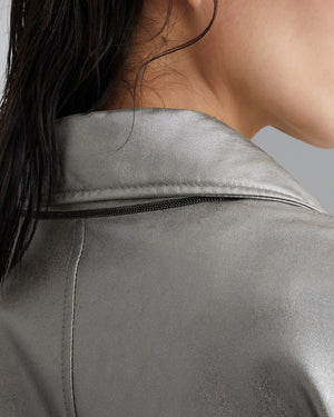 Steel Metallic Leather Trench Coat