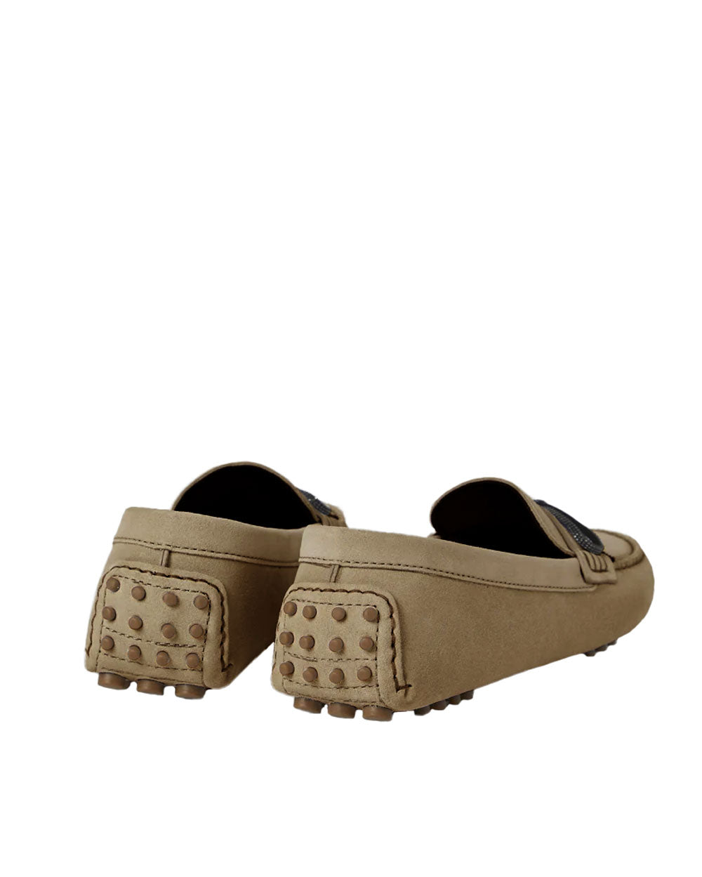 Suede Driving Loafer in Dark Beige